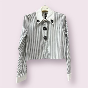 Camicia crop righe +...